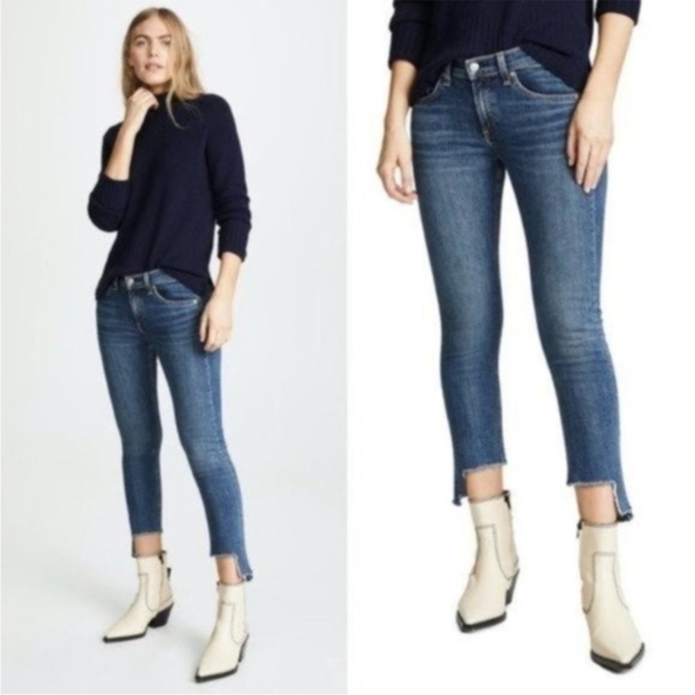 RAG & BONE 27 Cate Ankle Skinny Midrise jeans w/ slanted raw hem in Hampton EUC